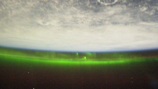 The Earth as seen from space in the grip of a solar storm in 2003. Picture: International Space Station NASA science officer Don Pettit