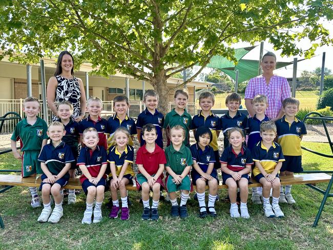 SCOTS PGC preps 2024 are: back row: Henry, Octavia, Riley, Harrison, Mason, Sophie, Callum, Harvey, Clayton, William. Front row left to right: Zane, Layne, Darlah, Max, Charlie, Ziyi, Xanthe, Fletcher The teacher is Miss Maxine Woodbridge (left) and Education Assistant Mrs Kate Hutchison (right)