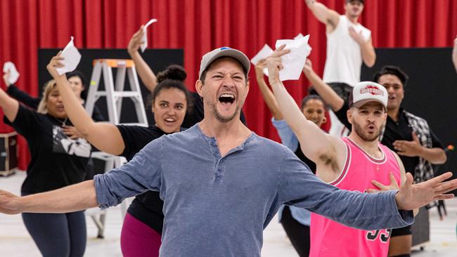 The Australian cast of “&amp; Juliet” with actor and singer Rob Mills, centre. Picture: Jason Edwards.