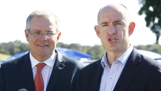 Scott Morrison on the Gold Coast with close friend Stuart Robert who party figures have described as a ‘kingmaker’. Photo: Kit Wise