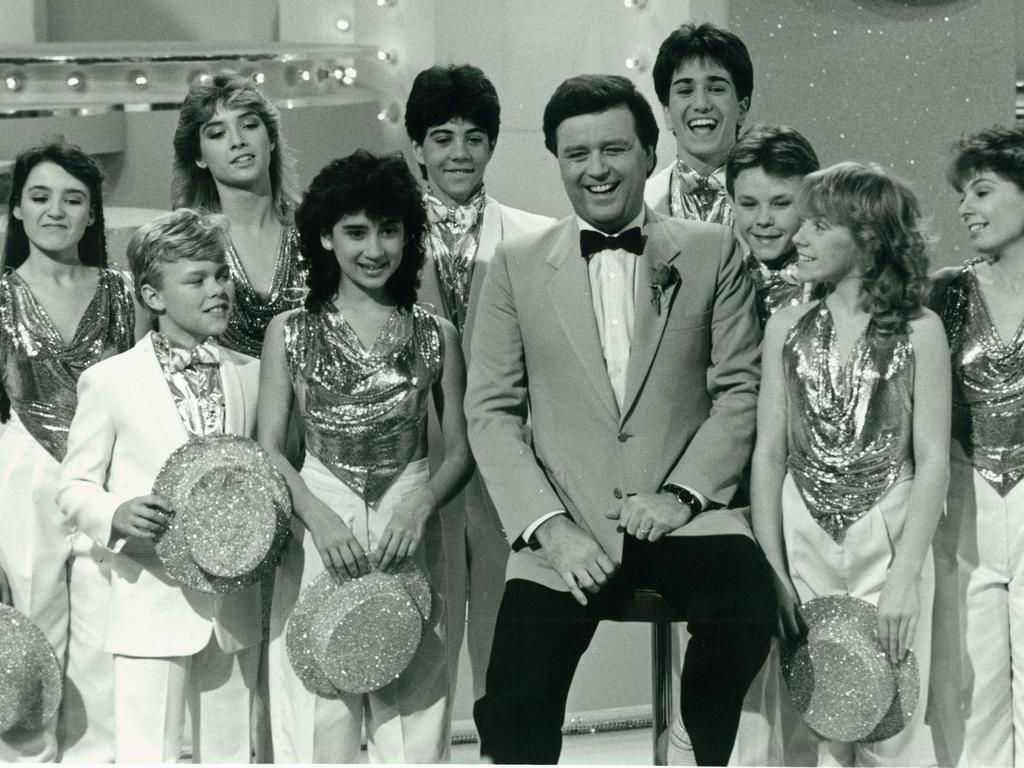 Dannii Minogure, far left, with YTT host Johnny Young and their co-stars.