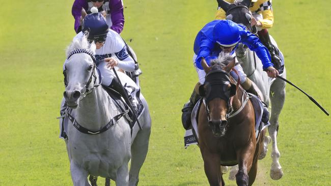 Greysful Glamour hung on to win the Villiers Stakes. Picture: Getty Images