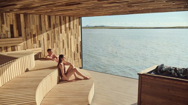 The sauna at Sky Lagoon in Reykjavik.