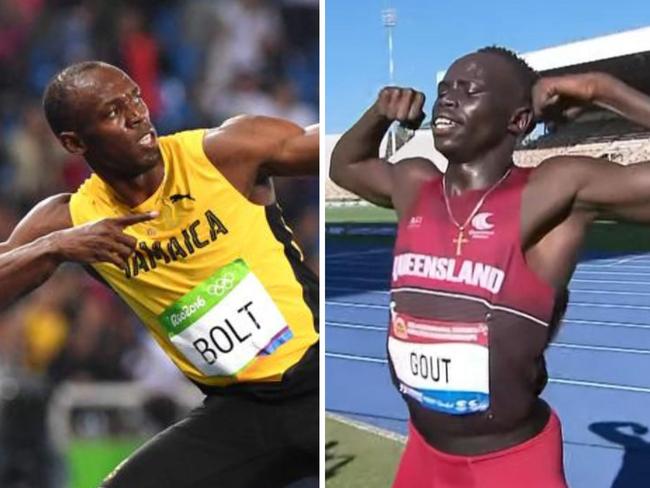 Gout Gout is coming for Usain Bolt. Photo: AFP and YouTube