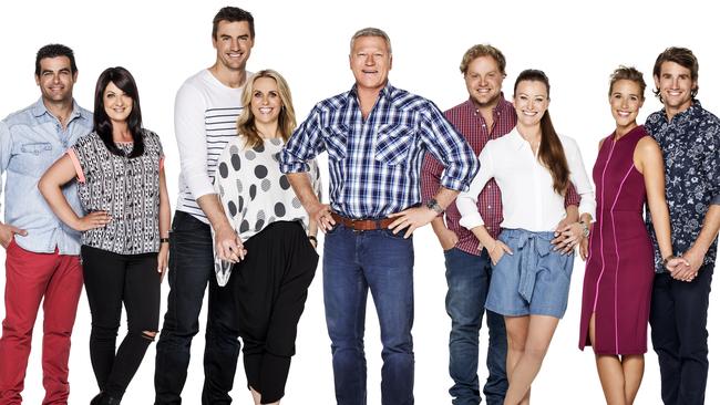 The Block All Star Elimination: (L-R) - Tim, Anastasia, Darren, Deanne, Scott Cam, Aiden, Jess, Charlotte, Josh. Picture: Nine.