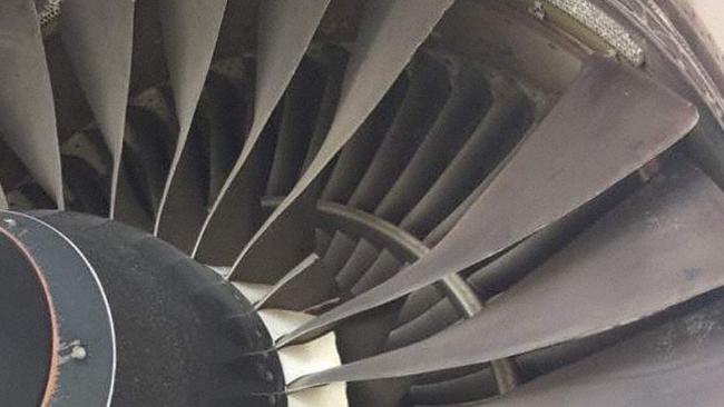 The missing blade in engine one of AirAsia X flight 380. Picture: AvHerald.com