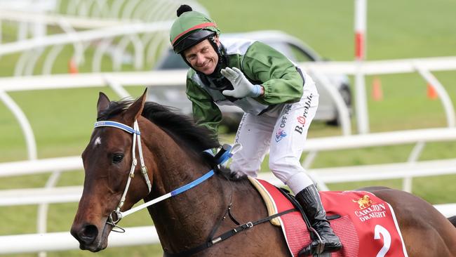 Prebble on Incentivise after winning the Caulfield Cup. Picture: Getty Images