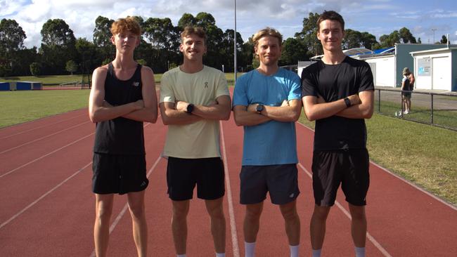 Local athletes Rory O’Neill, Peyton Craig, Ben Tacey and Liam O’Neill are ready for the 2025 Sunshine Coast Track Challenge.