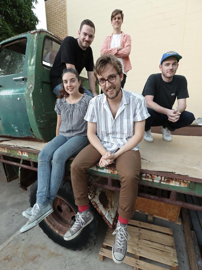 Ball Park Music outside its rehearsal studio in Stafford, Brisbane, in February 2018. Picture: Lyndon Mechielsen/The Australian