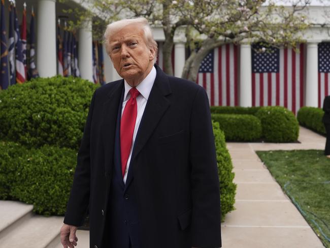President Donald Trump departs after signing an executive order at an event to announce new tariffs in the Rose Garden of the White House, Wednesday, April 2, 2025, in Washington. (AP Photo/Evan Vucci)