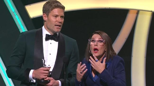 Julia Morris and Chris Brown accepted the award for Outstanding Reality Program with I'm A Celebrity Get Me Out Of Here taking the gong. Picture: Nine