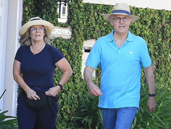 On the move... Malcolm and Lucy Turnbull in Point Piper today. Picture: Danny Aarons