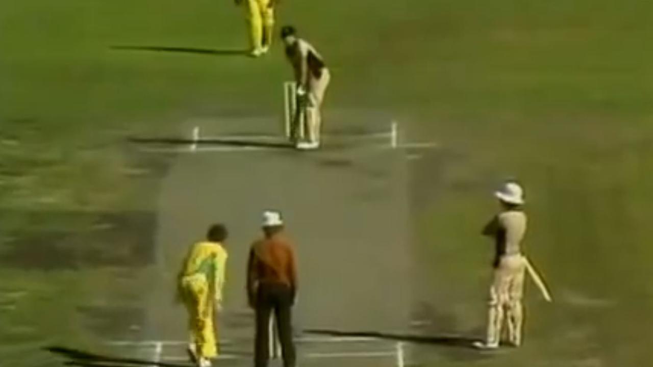 01/02/1981. Cricketer Trevor Chappell bowls underarm to Brian McKechnie at the MCG. Australia v New Zealand. 3rd final. One-day international. 1981. Source: YouTube