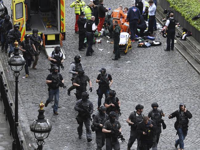 Police locked down the streets around Parliament. Picture: AP