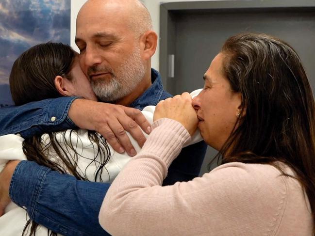 Former Israeli hostage Naama Levy reunites with family. Picture: Israeli Army/AFP