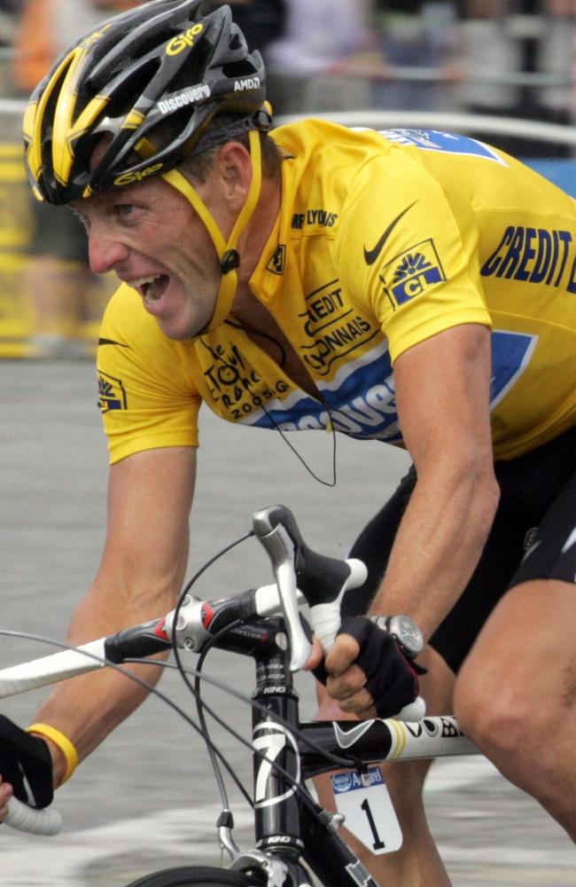 Lance Armstrong races to his final Tour de France victory in 2005.