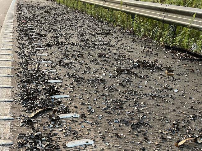 Hundreds of vehicles have been left with punctured tyres after a truck carrying metal spilt onto the M1, with drivers being urged to avoid the area Picture: Live Traffic NSW