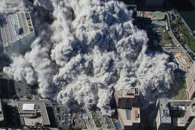 The dust and debris is about to invade New York after the attack. ABC News in the US recently obtained these images through Freedom of Information Act request in 2009 with the National Institute of Standards and Technology. Picture: Det. Greg Semendinger/NYC Police Aviation Unit.