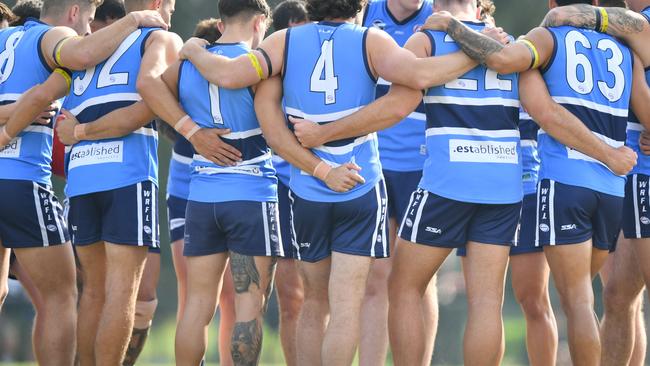 The Point Cook Centrals huddle together during the round four WFNL TIV Division 1 Senior Mens match between the Point Cook Centrals and Point Cook at Windorah Way Reserve, on May 04, 2024, in Melbourne, Australia. (Photo by Josh Chadwick)