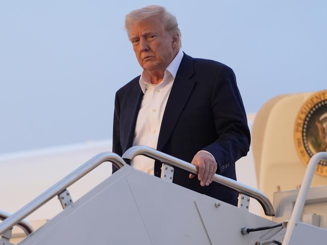 President Donald Trump arrives on Air Force One at Joint Base Andrews. Picture: AP