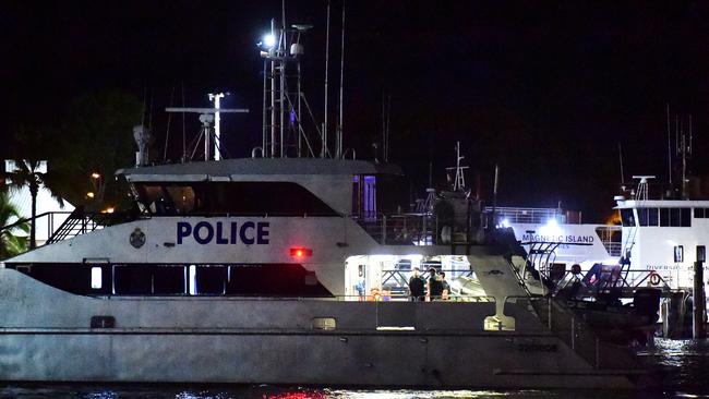 Townsville Water Police arrest four men who allegedly broke strict biosecurity laws by entering to Palm Island. Picture: Alix Sweeney