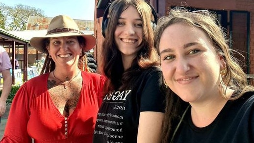 Cristie Yager, Violet Yager and Bella Yager at the polling booths in Ulmarra on September 14 2024.