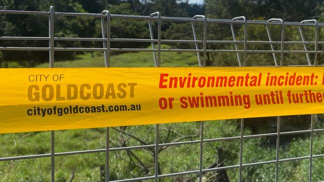 Sewer spill in the northern Gold Coast at the Albert River. Signage put up by the Gold Coast City Council.