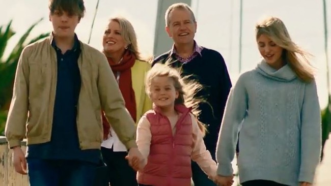 Bill Shorten and his family in Labor’s campaign ad. 