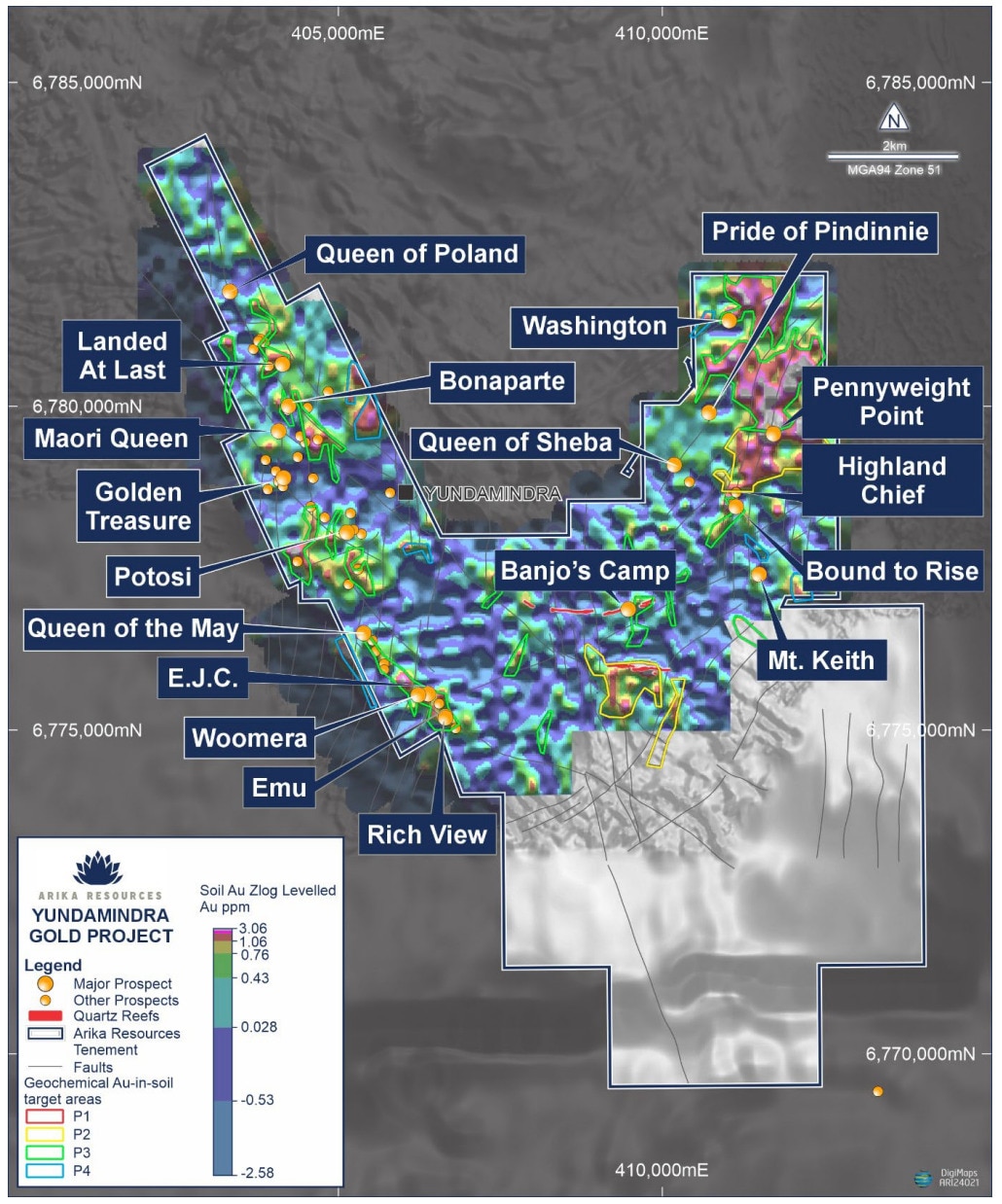 The Yundamindra project with geochemical target areas. Pic: ARI