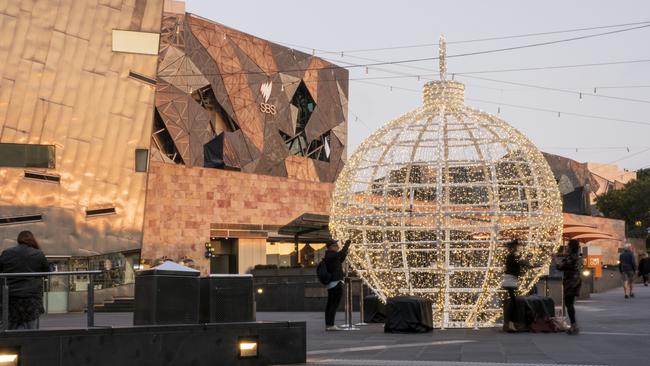 Melbourne Council’s Christmas bauble is expected to draw tens of thousands of visitors to Federation Square this year. Picture: Supplied