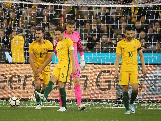 The Socceroos have let in 10 goals in four games. Picture: George Salpigtidis