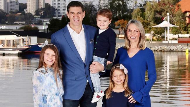 Perth Lord Mayor Basil Zempilas with his wife Amy and their children Ava, 9, Anthony, 3, and Chloe, 6. Their home was reportedly graffitied days after Mr Zempilas made transphobic comments. Picture: Jackson Flindell/The West Australian