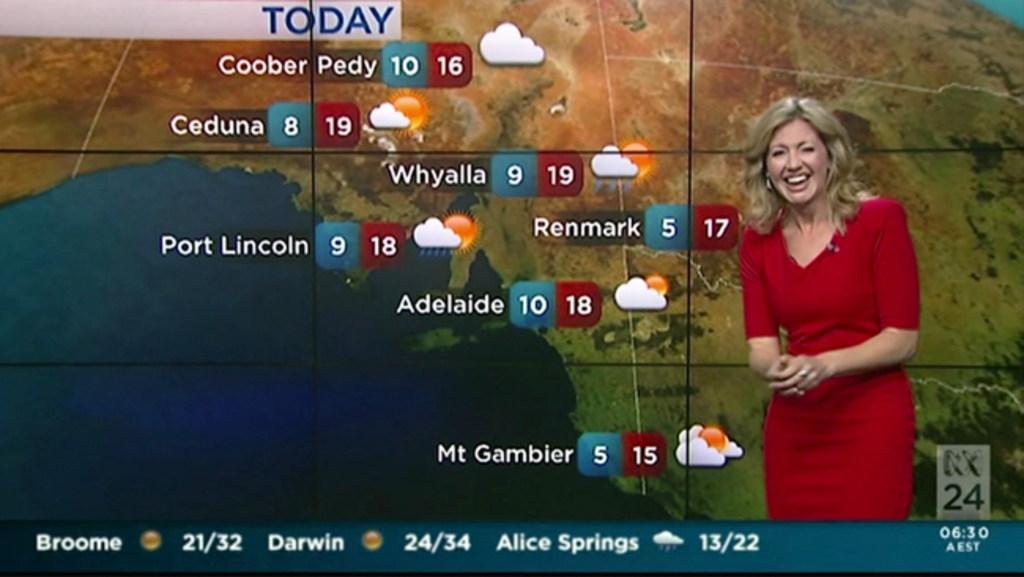 ABC weather presenter can't stop laughing