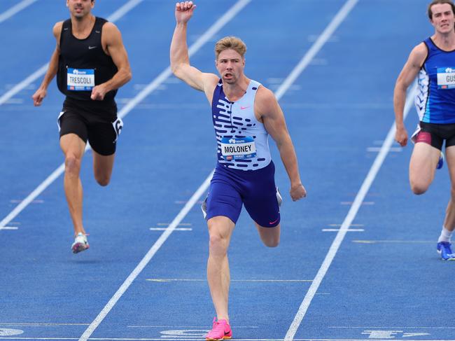 Ash Moloney the line in the 100m Decathlon heats. Picture: Getty Images