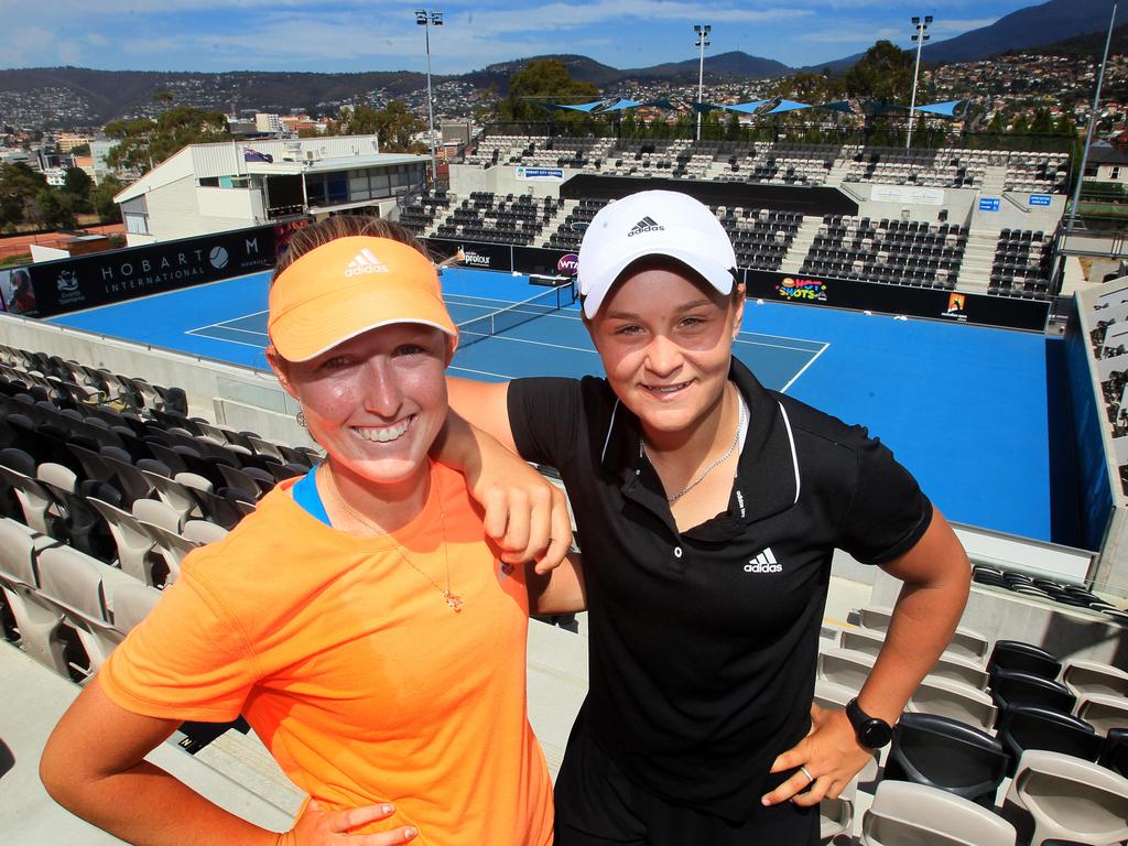 Australian Federation Cup players Storm Sanders (left) pictured with Ash Barty, who went on to become women’s world number one.