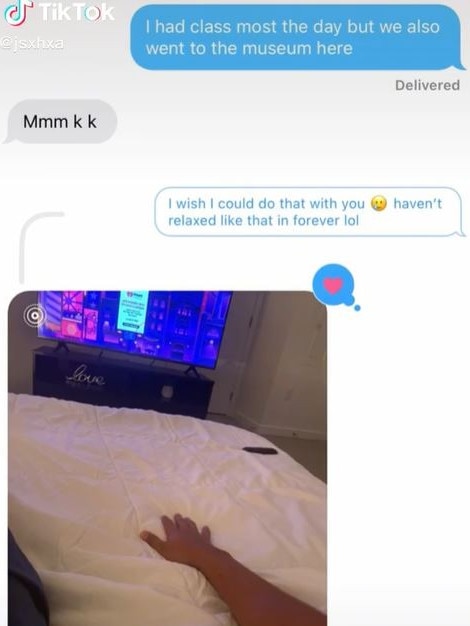 Jessica noticed a few curious details in a text message she received from her date. Picture: TikTok/@jsxhxa