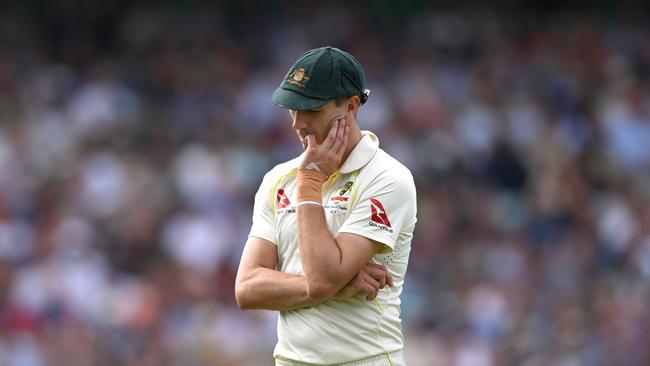 Pat Cummins played most of the final Test at The Oval with a broken bone in his wrist. Picture: Stu Forster/Getty Images