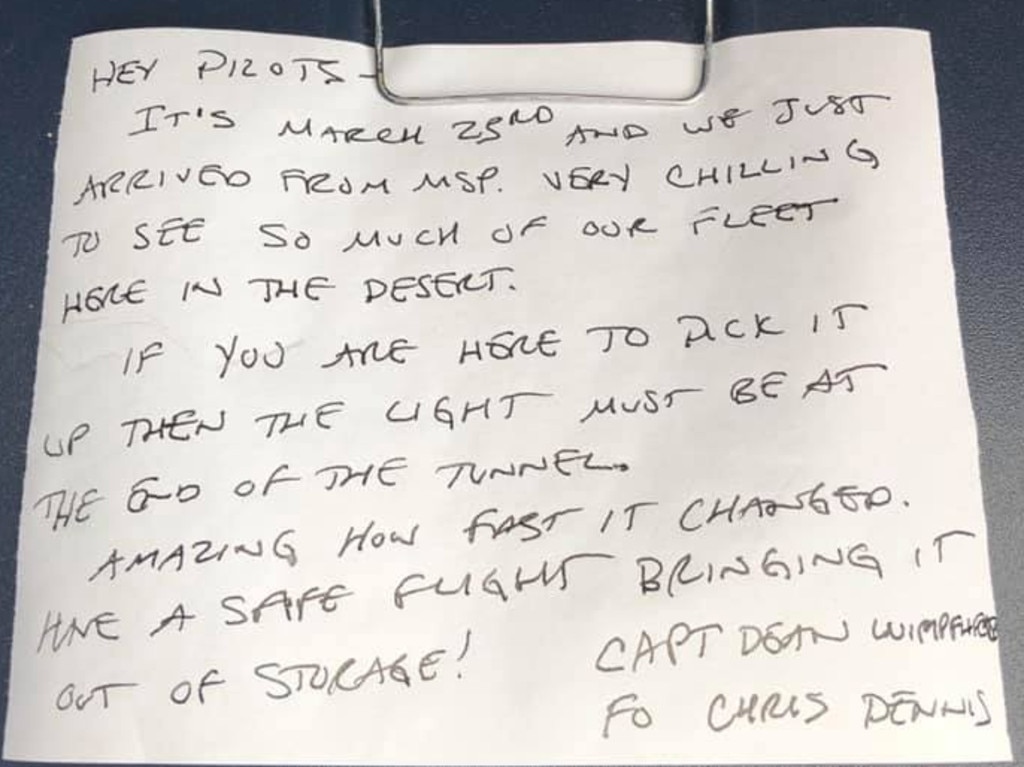 A note found inside the plane left in March 2020. Chris Dennis/Facebook