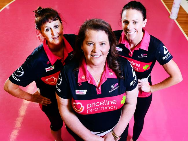 New Adelaide Thunderbirds coaching team is head coach Tania Obst, centre, Cathy Fellows, left, and Natalie von Bertouch, right. PHOTO: AAP/Mark Brake