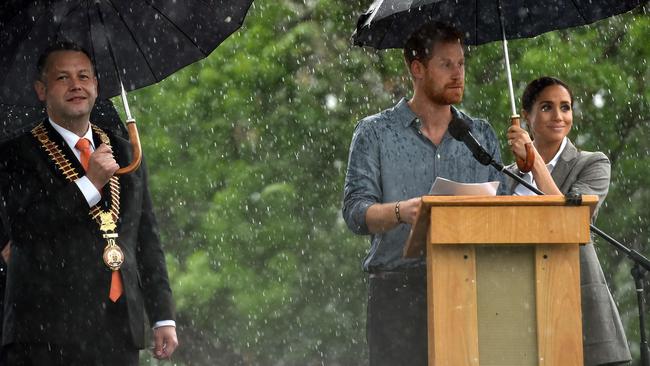 Dubbo mayor Ben Shields received Prince Harry and Meghan Markle during their Australian tour. Picture: Peter Parks/AFP