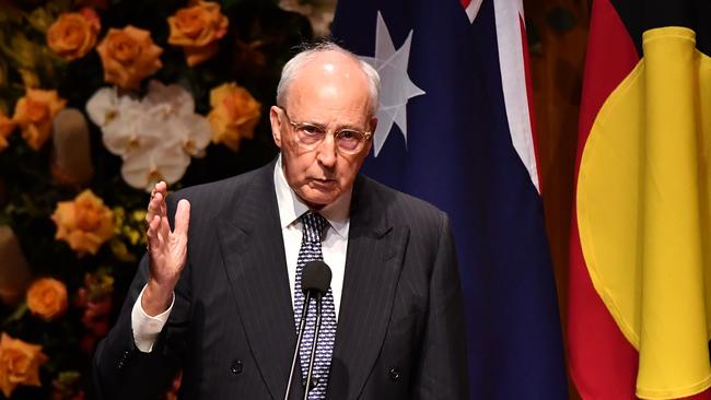 Former Prime Minister Paul Keating speaking during the State Memorial service for former Prime Minister Bob Hawke in June, 2019.