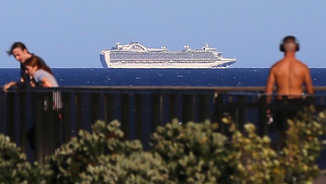 The Ruby Princess cruise ship off the coast of Sydney on Saturday. Picture: AAP