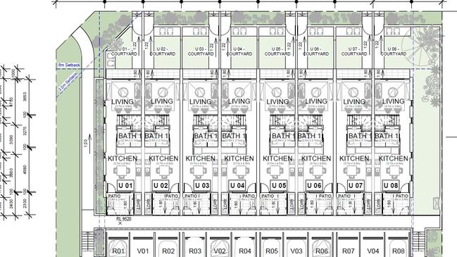 Each unit has two covered private alfresco areas including a courtyard at the front and patio at the rear, with open planned living spaces throughout.