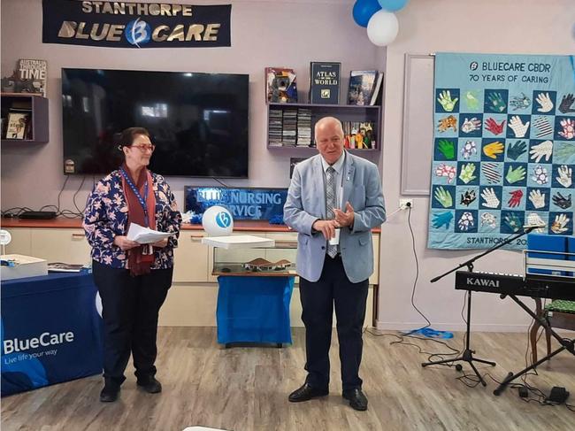 Care Coordinator Glad Tunny (L) and Southern Downs mayor Vic Pennisi (R) at BlueCare Stanthorpe's 70th anniversary celebrations.