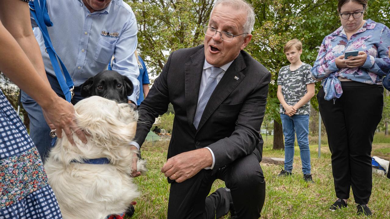 Scott Morrison visits Assistance Dogs Australia at Orchard Hills in Sydney. Picture: Jason Edwards