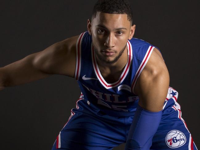 CAMDEN, NJ - SEPTEMBER 21: Ben Simmons #25 of the Philadelphia 76ers poses for a portrait during Media Day at the Sixers Training Complex on September 21, 2018 in Camden, New Jersey. NOTE TO USER: User expressly acknowledges and agrees that, by downloading and or using this photograph, User is consenting to the terms and conditions of the Getty Images License Agreement.   Mitchell Leff/Getty Images/AFP == FOR NEWSPAPERS, INTERNET, TELCOS & TELEVISION USE ONLY ==