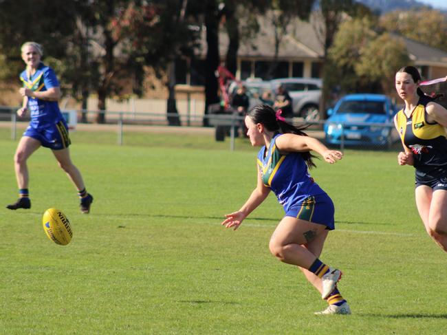 SFLW Community League - Action from Sorell v St Virgils during the annual Pink Sock-Carolyn Birch Memorial Match. Picture: Jake Garland