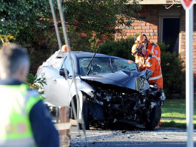 Emergency services at the scene of a fatal car crash at Tootgarook earlier this year. Picture: Andrew Henshaw