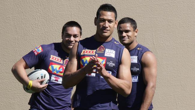 Alex Glenn, Israel Folau and Josh Hoffman at Red Hill together in 2010. Picture: David Kapernick