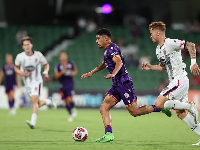 Abdelelah Faisal of the Glory in action during the round eight A-League Men match between Perth Glory and Newcastle Jets at HBF Park, on December 14, 2024, in Perth, Australia. Picture: Paul Kane/Getty Images